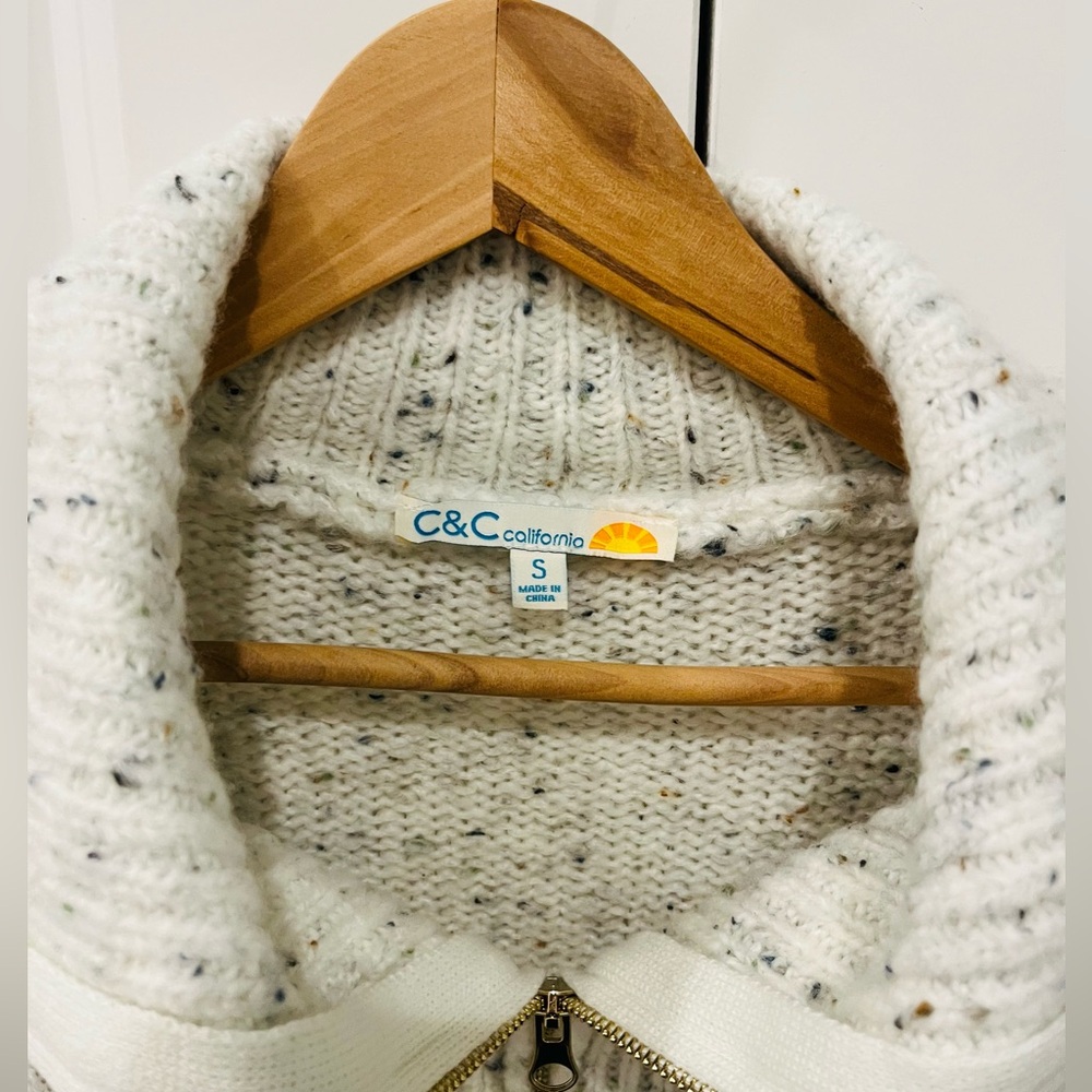 C&C California women’s small off white multi color flecks quarter zip sweater - Picture 3 of 6